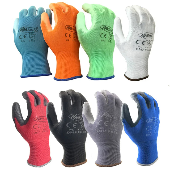 24 pieces/12 pairs of work gloves with PU coating on palm.