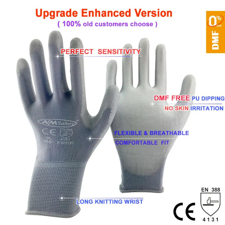 24 pieces/12 pairs of work gloves with PU coating on palm.