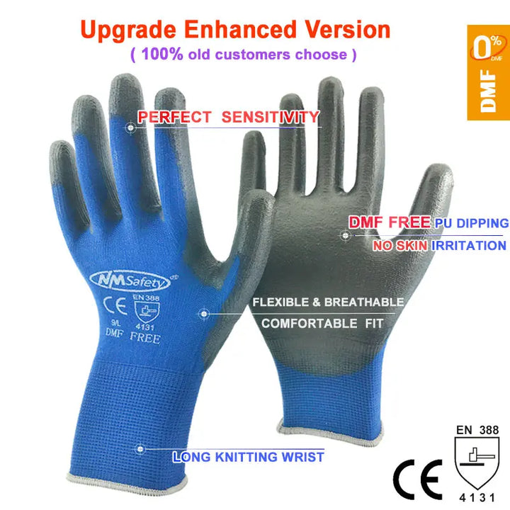 24 pieces/12 pairs of work gloves with PU coating on palm.