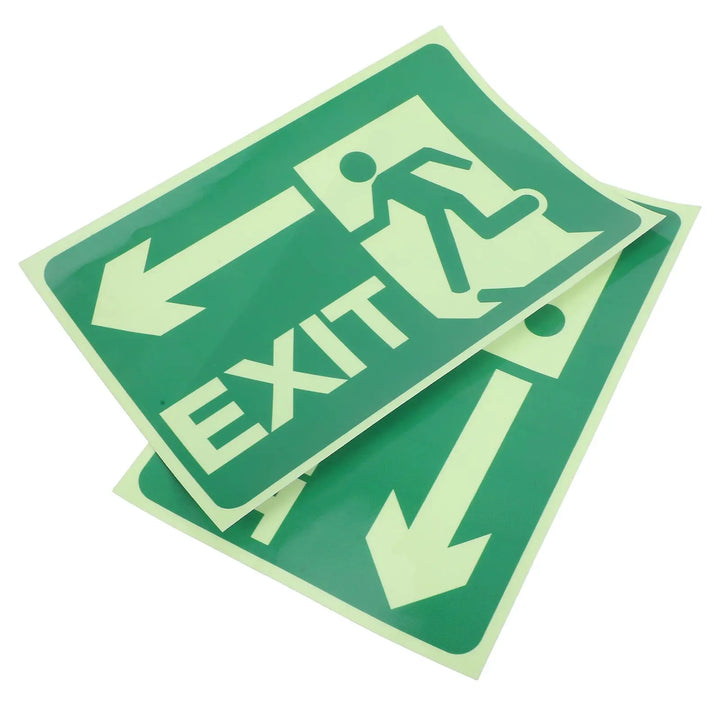2 Sheets Glow-in-the-dark Safety Exit Signs Polyethylene Film Adhesive Stickers Night Light Markers Security Indicators Traffic
