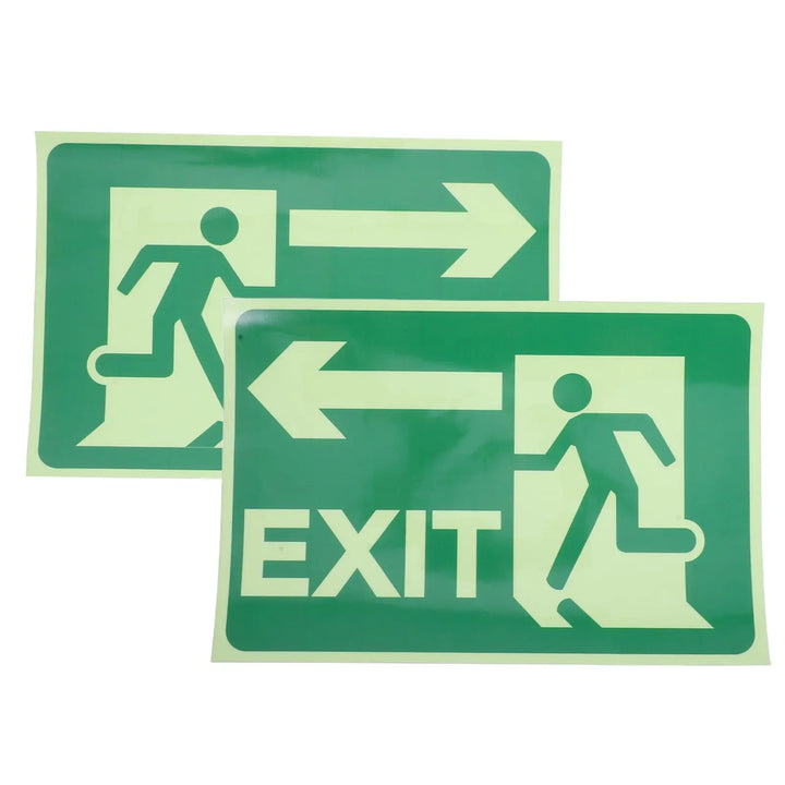2 Sheets Glow-in-the-dark Safety Exit Signs Polyethylene Film Adhesive Stickers Night Light Markers Security Indicators Traffic