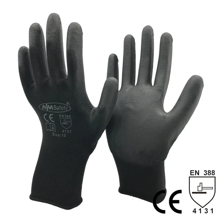 24 pieces/12 pairs of work gloves with PU coating on palm.