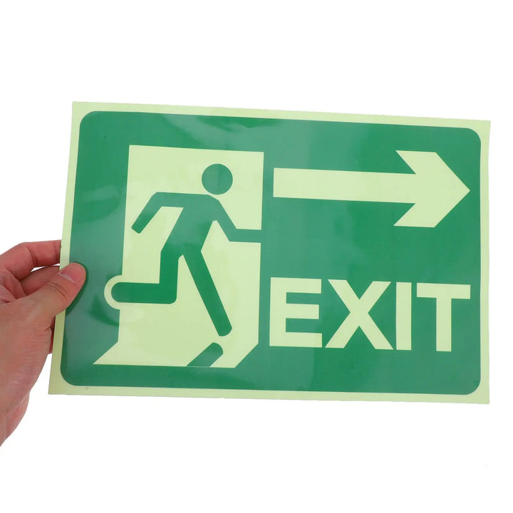 2 Sheets Glow-in-the-dark Safety Exit Signs Polyethylene Film Adhesive Stickers Night Light Markers Security Indicators Traffic