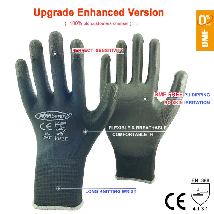 24 pieces/12 pairs of work gloves with PU coating on palm.