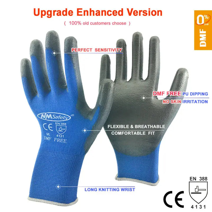 24 pieces/12 pairs of work gloves with PU coating on palm.