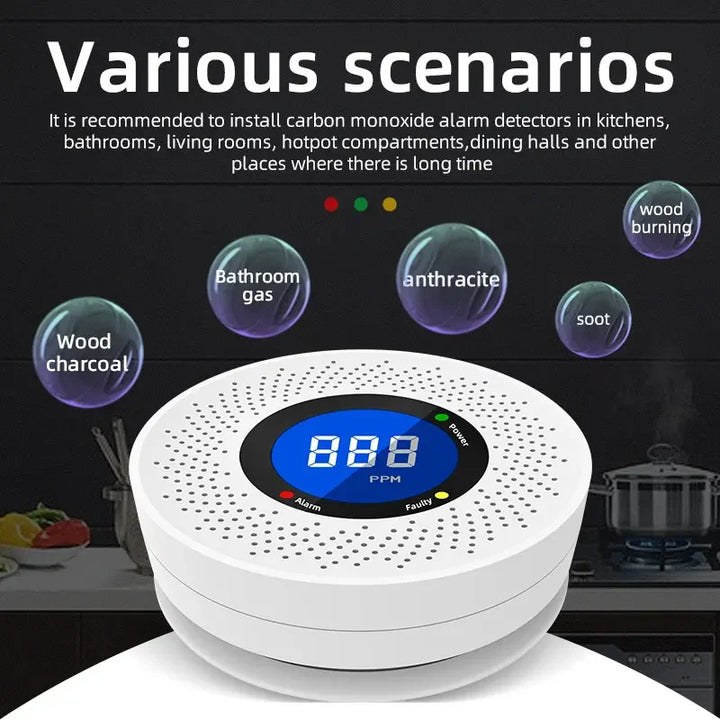 Security-Protection Carbon Monoxide Detector Alarm Security System For Home Sensor With Screen Display Battery Powered CE