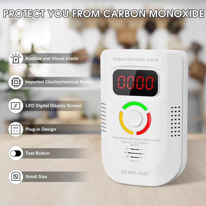 Plug-in carbon monoxide detectors with LED digital display.