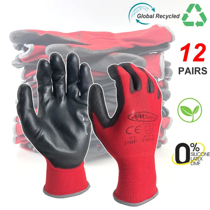 24 pieces/12 pairs of work gloves with PU coating on palm.