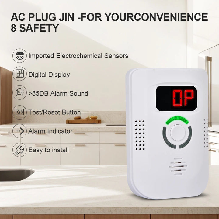 Plug-in carbon monoxide detectors with LED digital display.