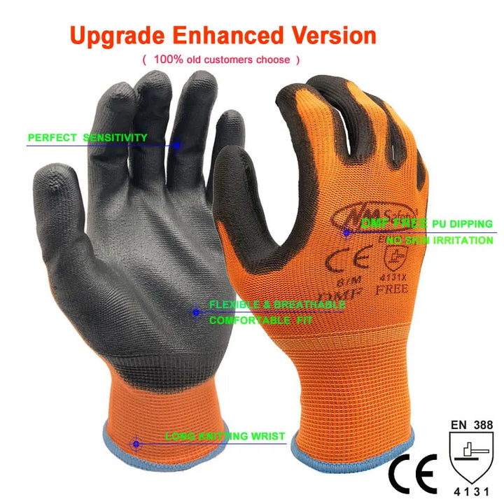 24 pieces/12 pairs of work gloves with PU coating on palm.